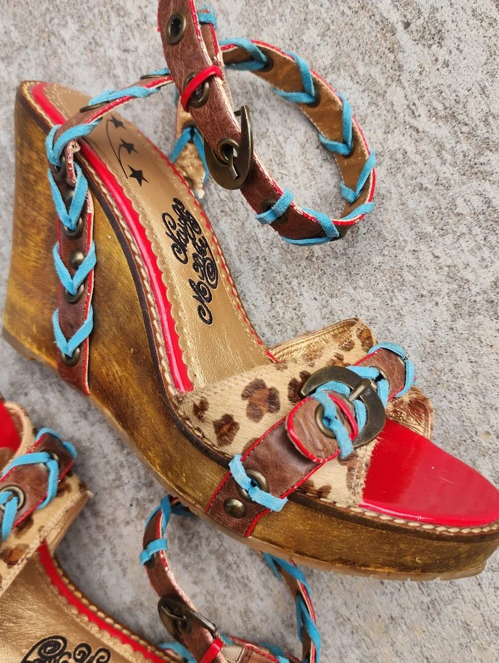 Naughty Monkey Women's Leather Indios Wedge Sandal, Leopard Womens Sz 9.5